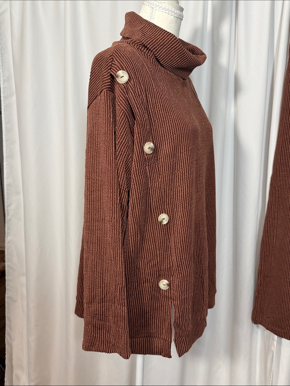 Cozy Cowl-Neck Knit Sweater & Wide-Leg Pants Set - Chocolate - Picture 4 of 9